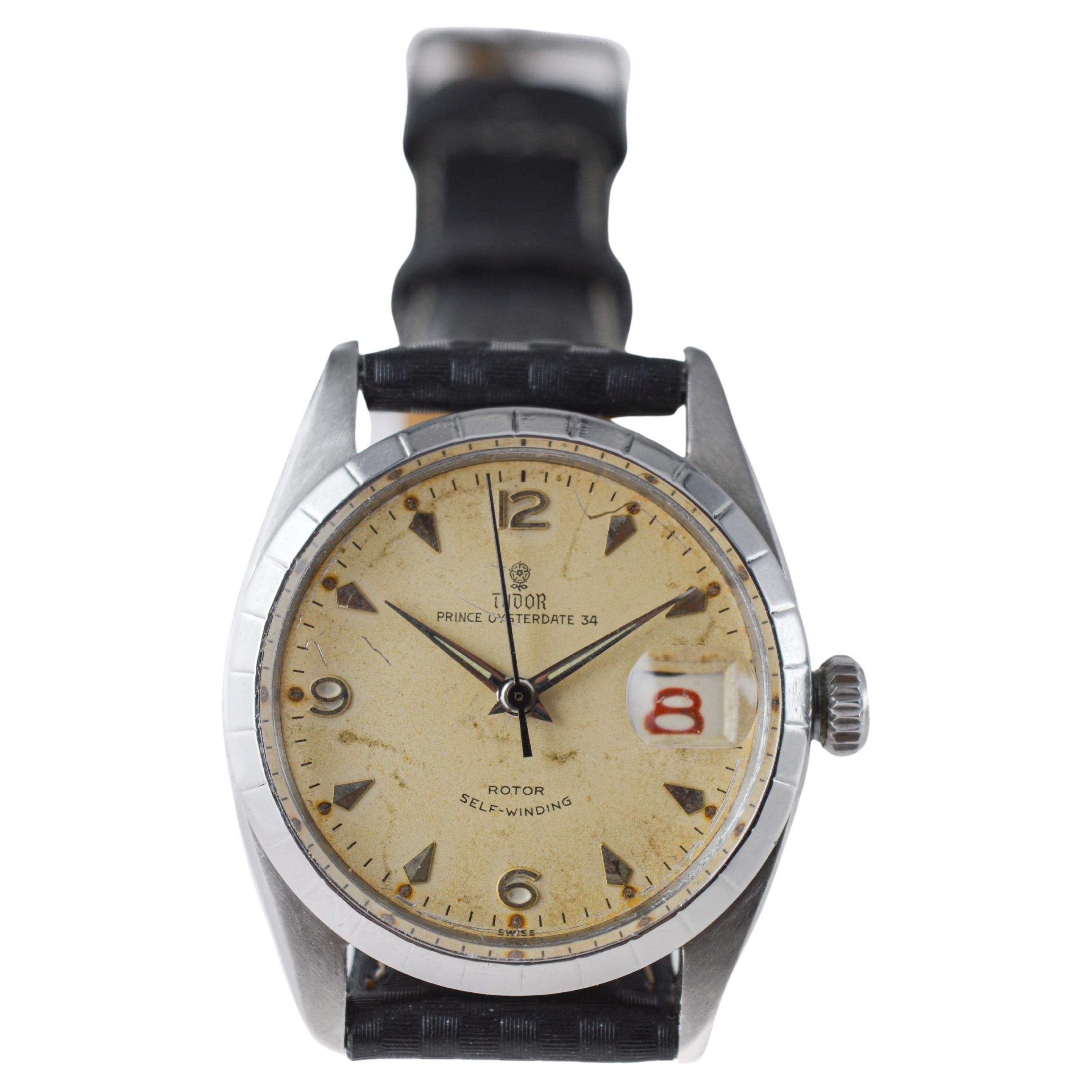 Tudor Stainless Steel Prince Oysterdate 34 circa 1950's For Sale 2
