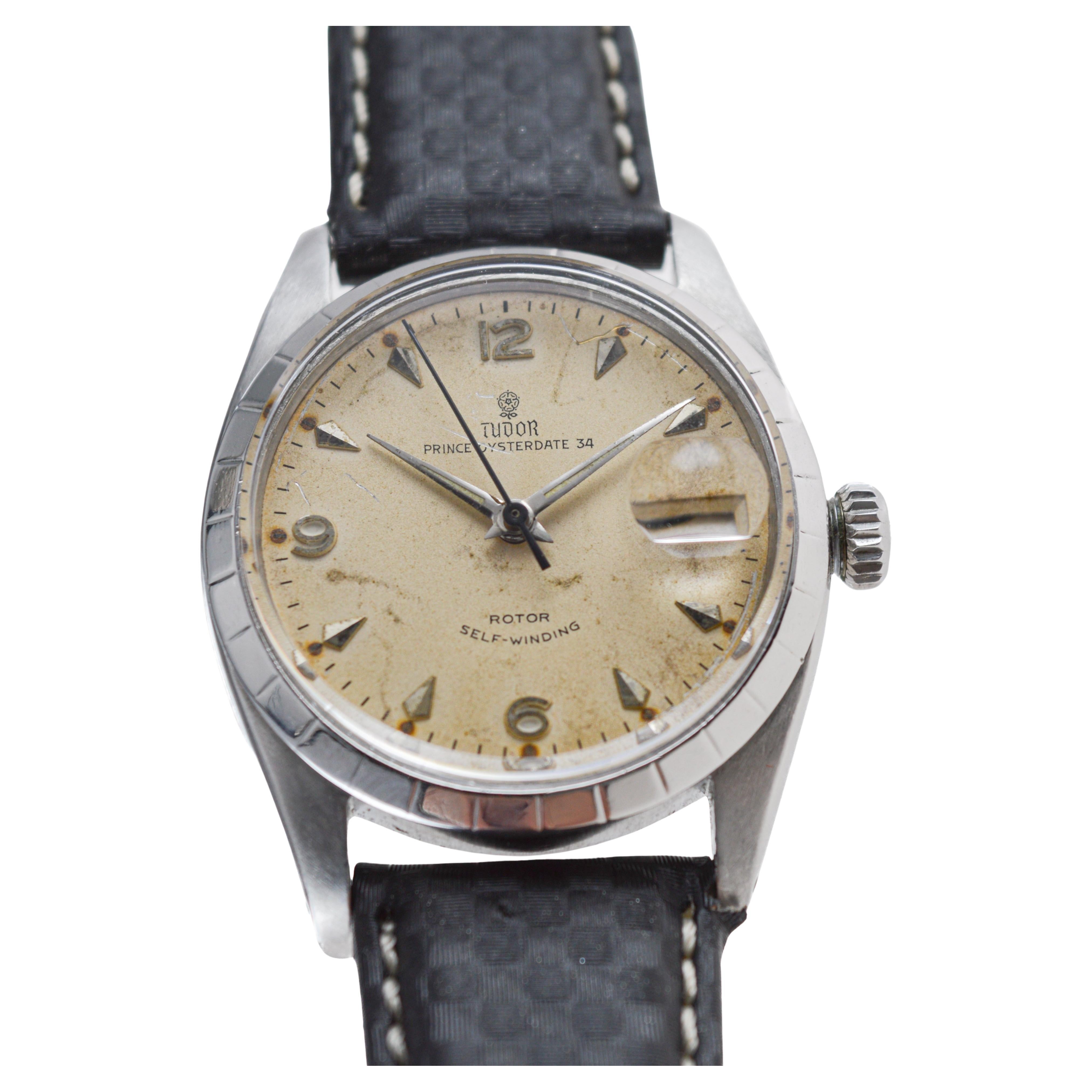 Tudor Stainless Steel Prince Oysterdate 34 circa 1950's For Sale 4