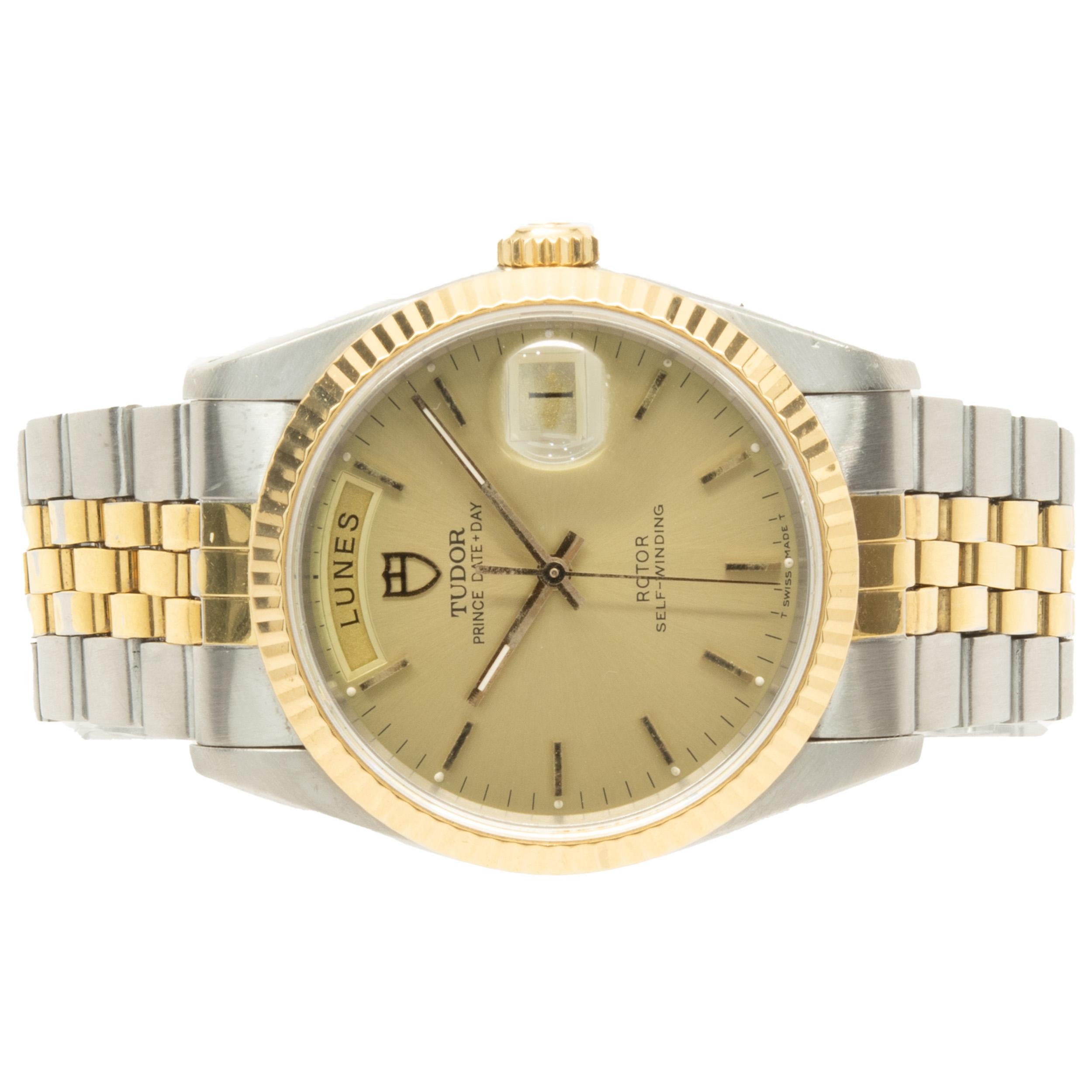 Movement: automatic
Function: hours, minutes, seconds, date
Case: round 36mm stainless steel case, screw-down crown, sapphire protective crystal, fluted bezel
Dial: champagne stick
Band: stainless steel & gold plated jubilee bracelet, integrated