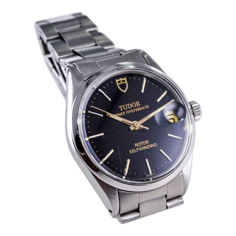 Tudor Steel with Original Black Dial Automatic Oysterdate from 1960's Mid-Size For Sale 2