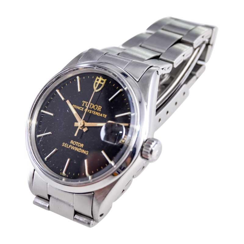 Tudor Steel with Original Black Dial Automatic Oysterdate from 1960's Mid-Size For Sale 3