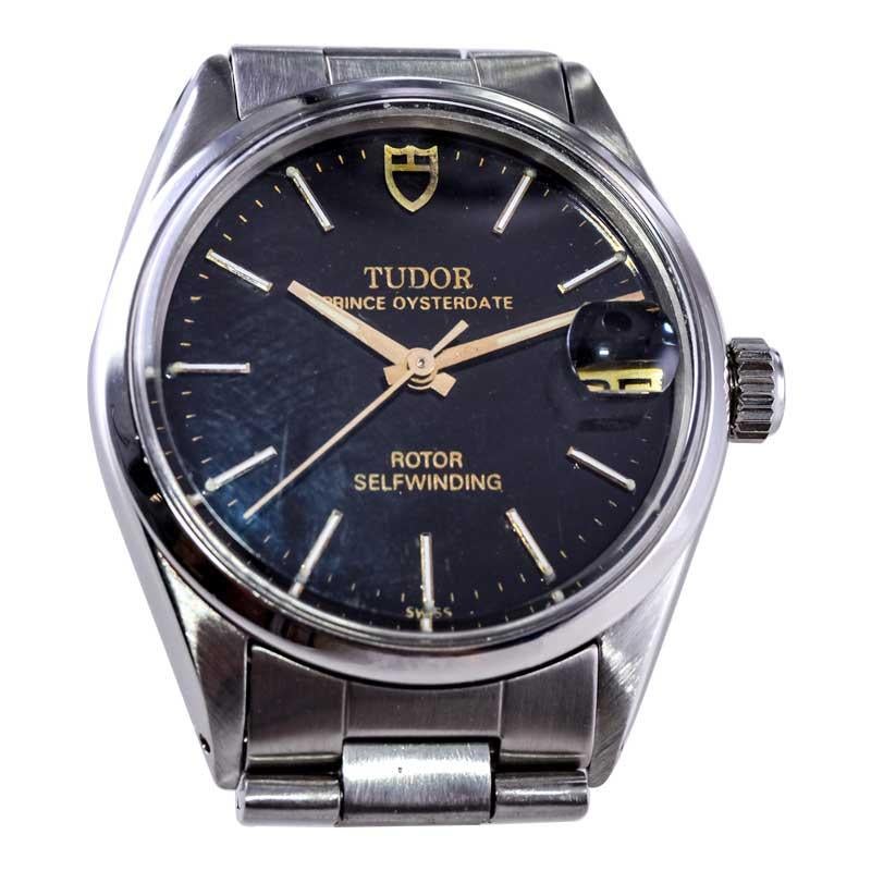 Tudor Steel with Original Black Dial Automatic Oysterdate from 1960's Mid-Size For Sale 1