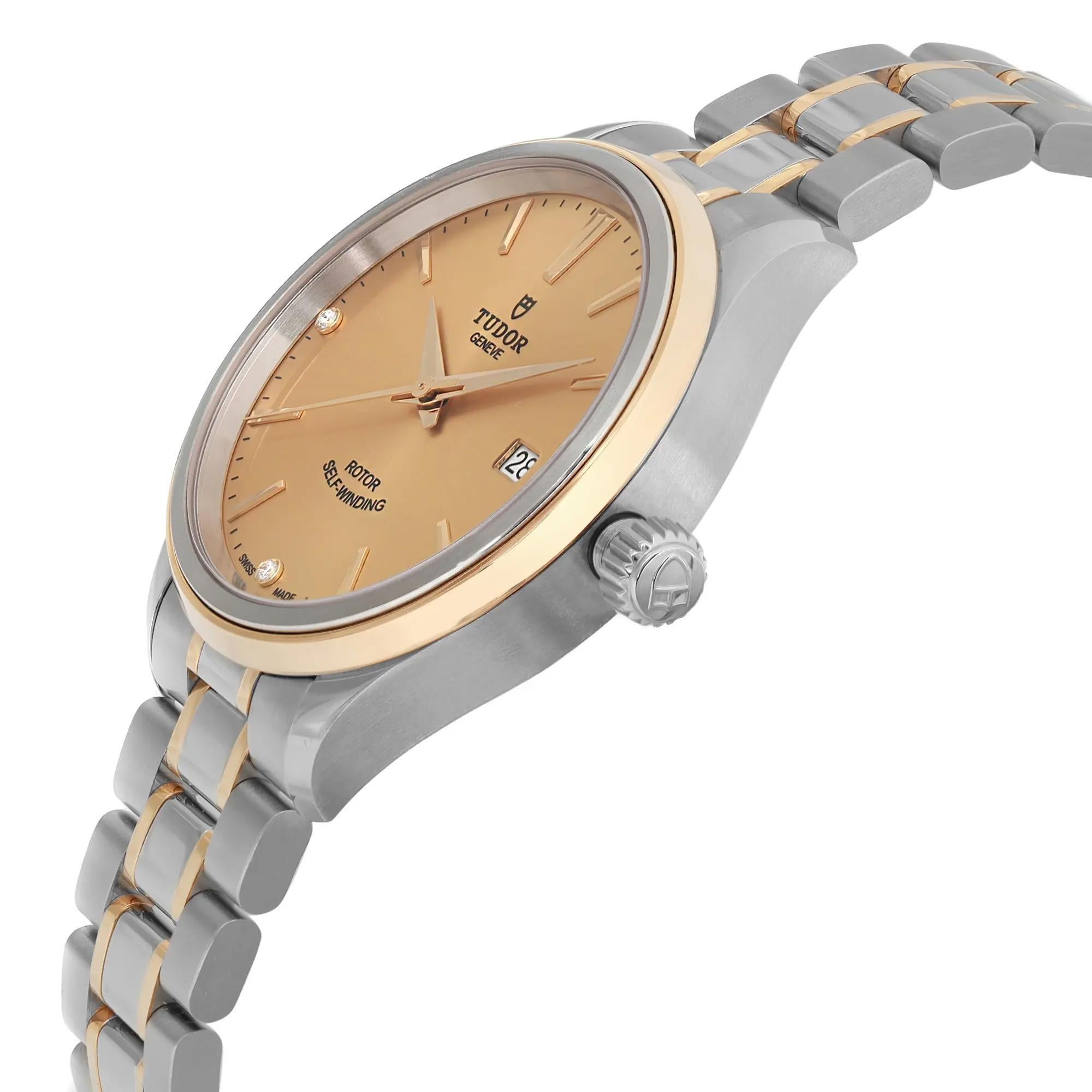 Tudor Style 18K Yellow Gold Steel 38mm Champagne Diamond Dial Watch 12503-0004 In New Condition For Sale In New York, NY