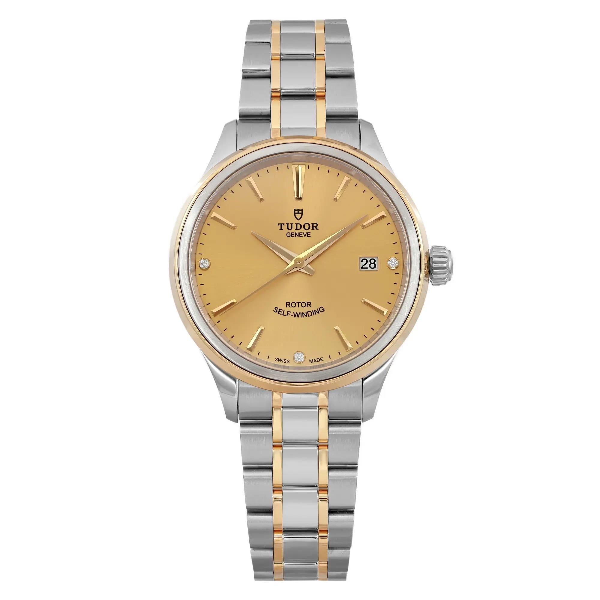 Reloj Tudor Estilo Acero Oro Amarillo 18K 38mm Esfera Champán Diamante 12503-0004