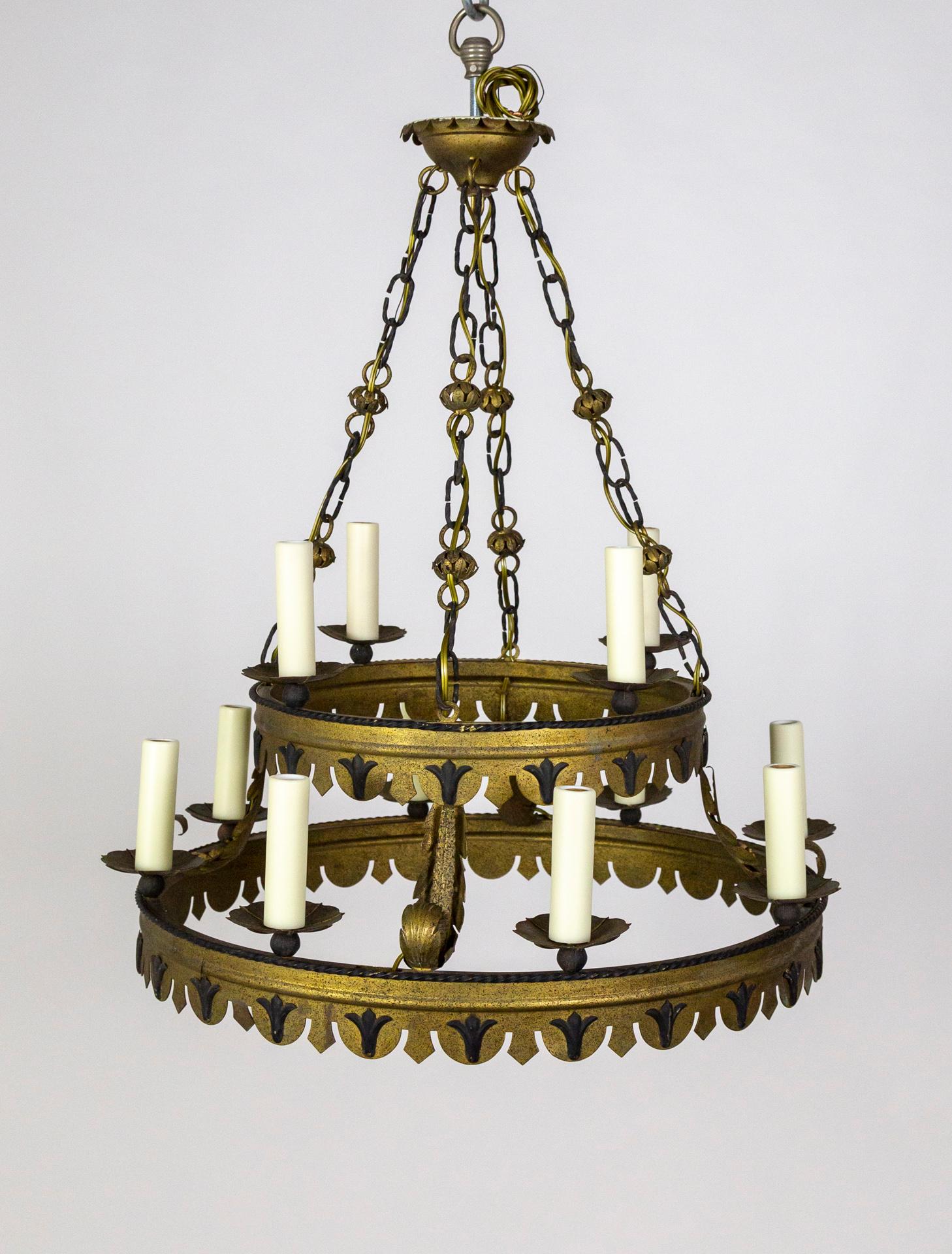 20th Century Tudor Style 2-Tier Tole Ring Chandelier For Sale