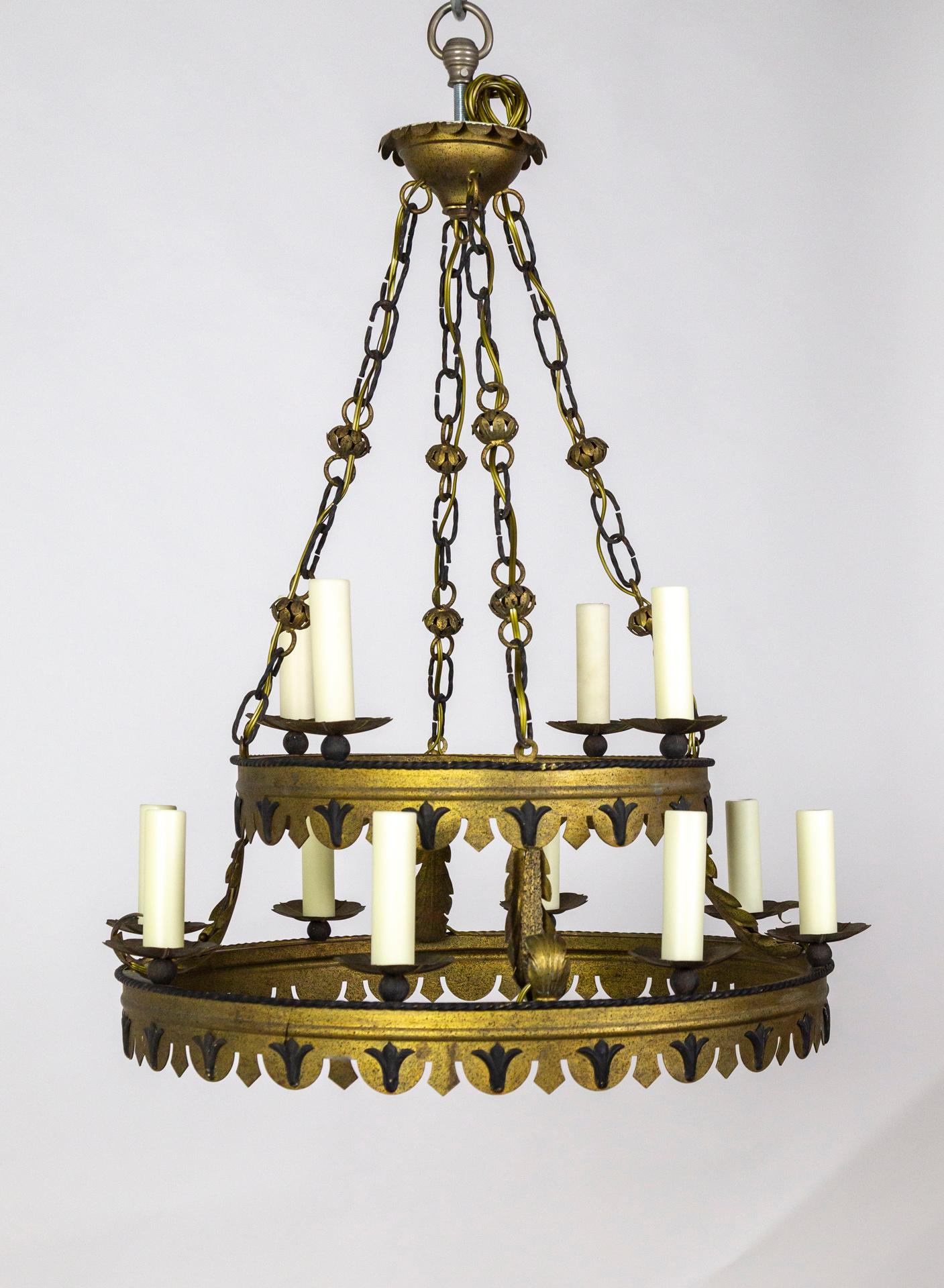 Metal Tudor Style 2-Tier Tole Ring Chandelier For Sale