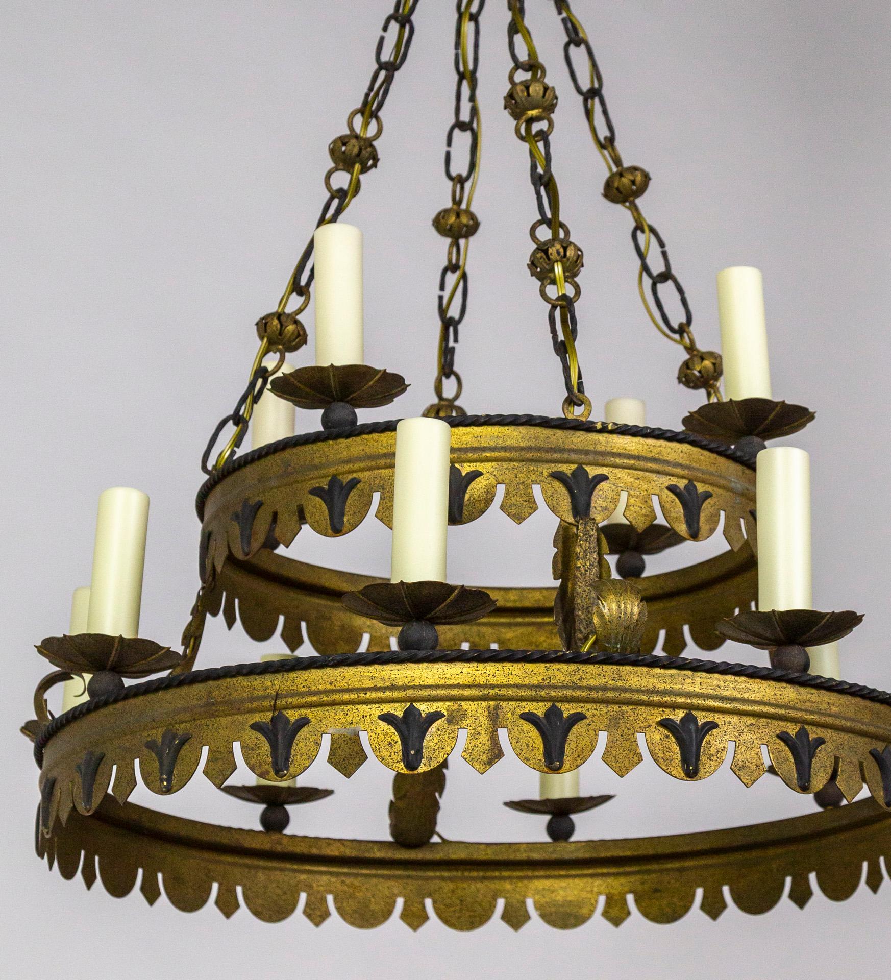 Tudor Style 2-Tier Tole Ring Chandelier For Sale 1