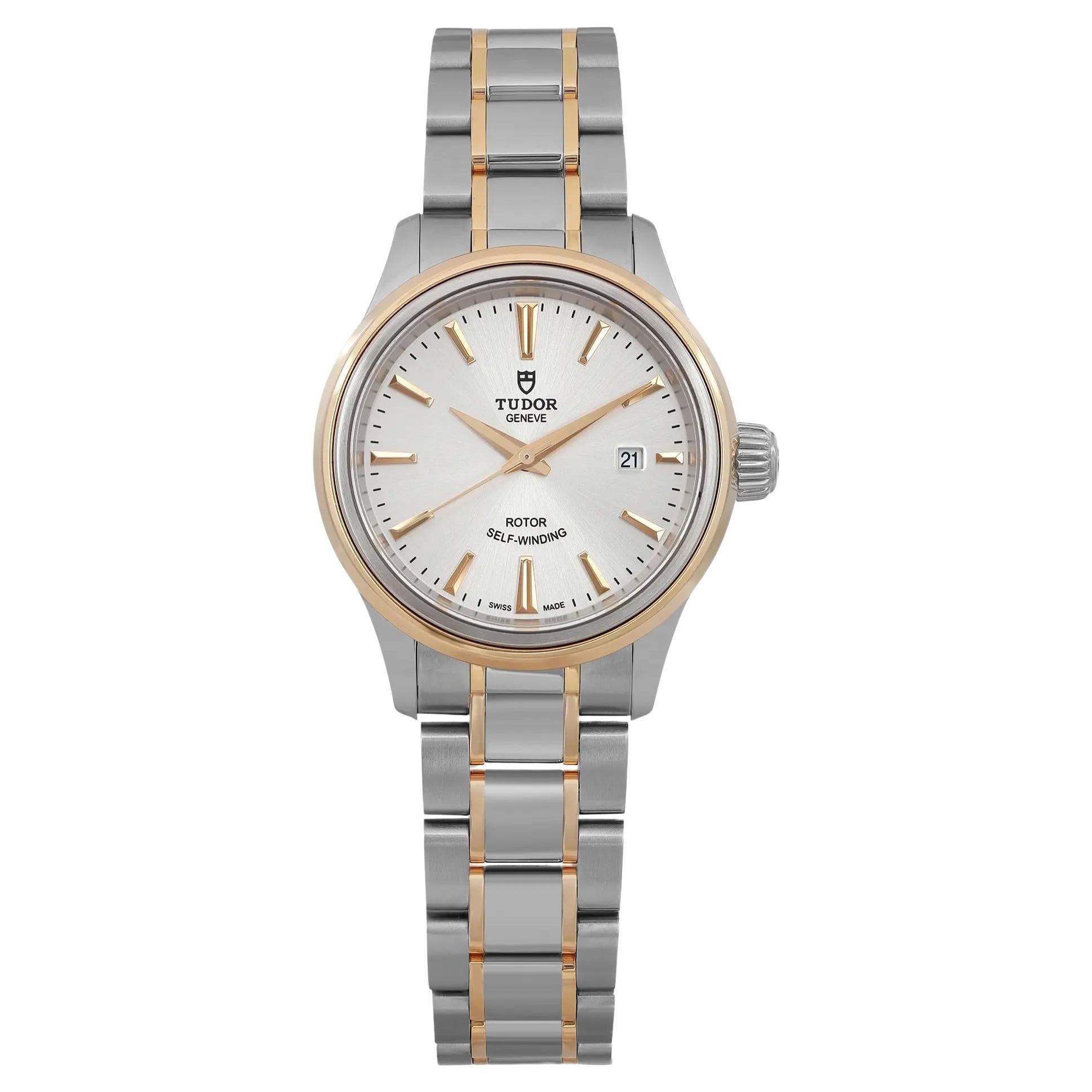 Tudor Style 28 18k Yellow Gold Steel Silver Dial Ladies Watch 12103-0002