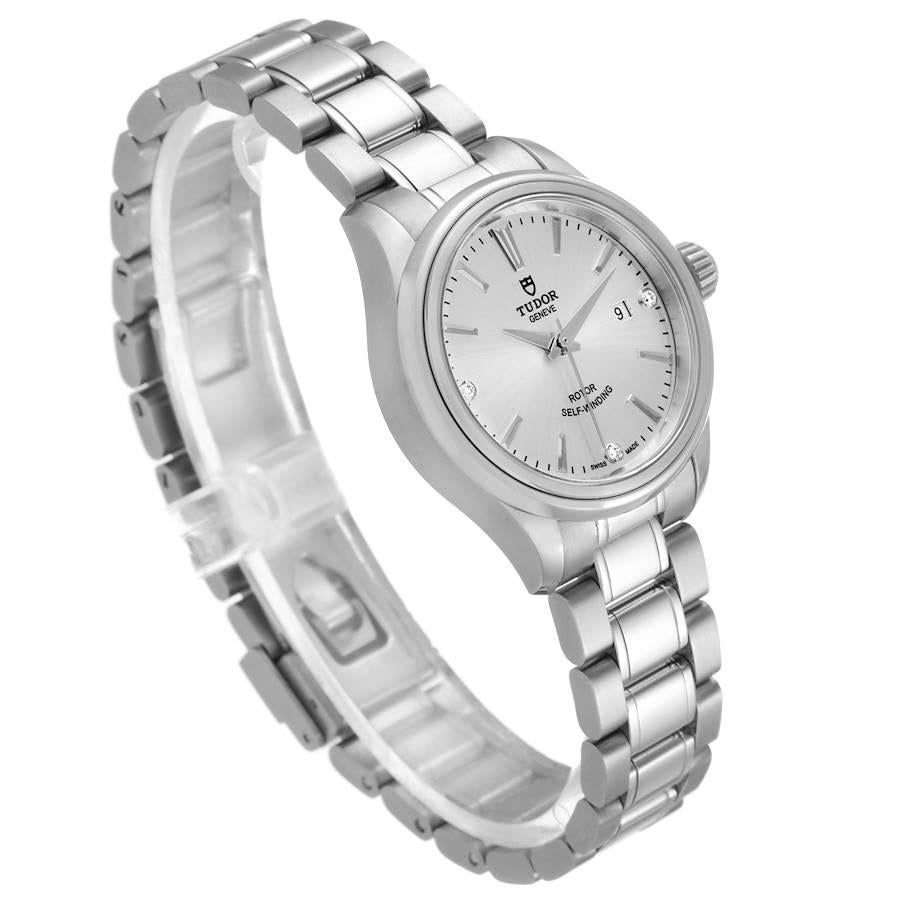 Tudor Style Silver Diamond Dial Steel Ladies Watch M12100 Unworn In Excellent Condition For Sale In Atlanta, GA