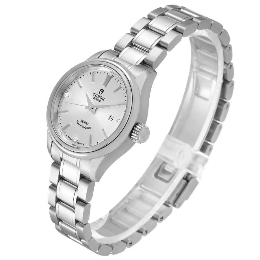 Women's Tudor Style Silver Diamond Dial Steel Ladies Watch M12100 Unworn For Sale