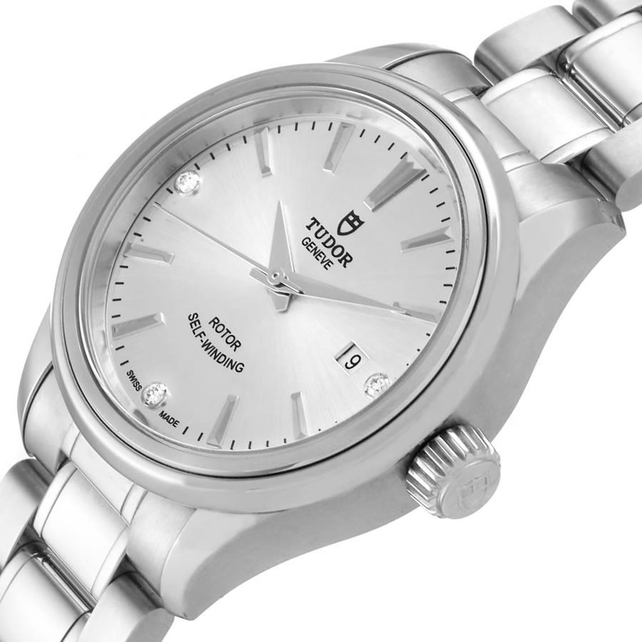Tudor Style Silver Diamond Dial Steel Ladies Watch M12100 Unworn For Sale 1