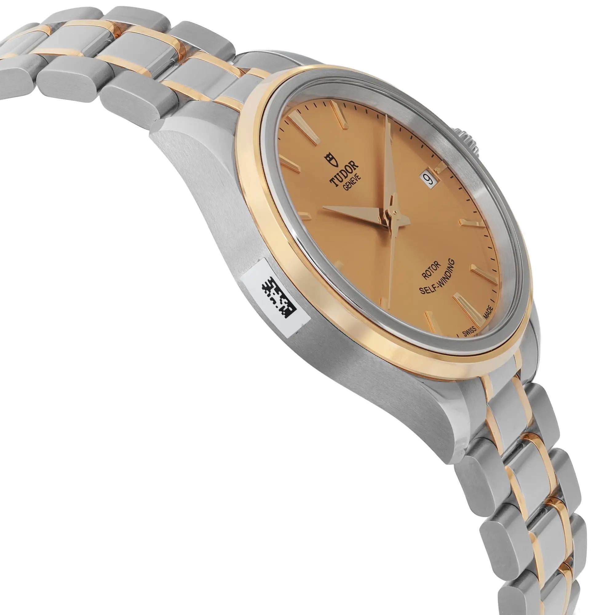 Women's Tudor Style 34mm 18K Yellow Gold Steel Champagne Dial Ladies Watch 12303-0001 For Sale