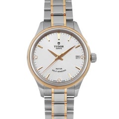 Tudor Style 34mm 18K Yellow Gold Steel Diamond Silver Dial Watch 12303