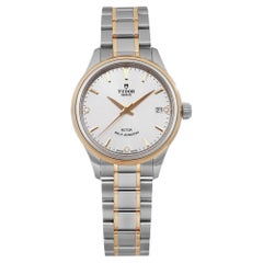 Tudor Style 34mm 18K Yellow Gold Steel Diamond Silver Dial Watch 12303