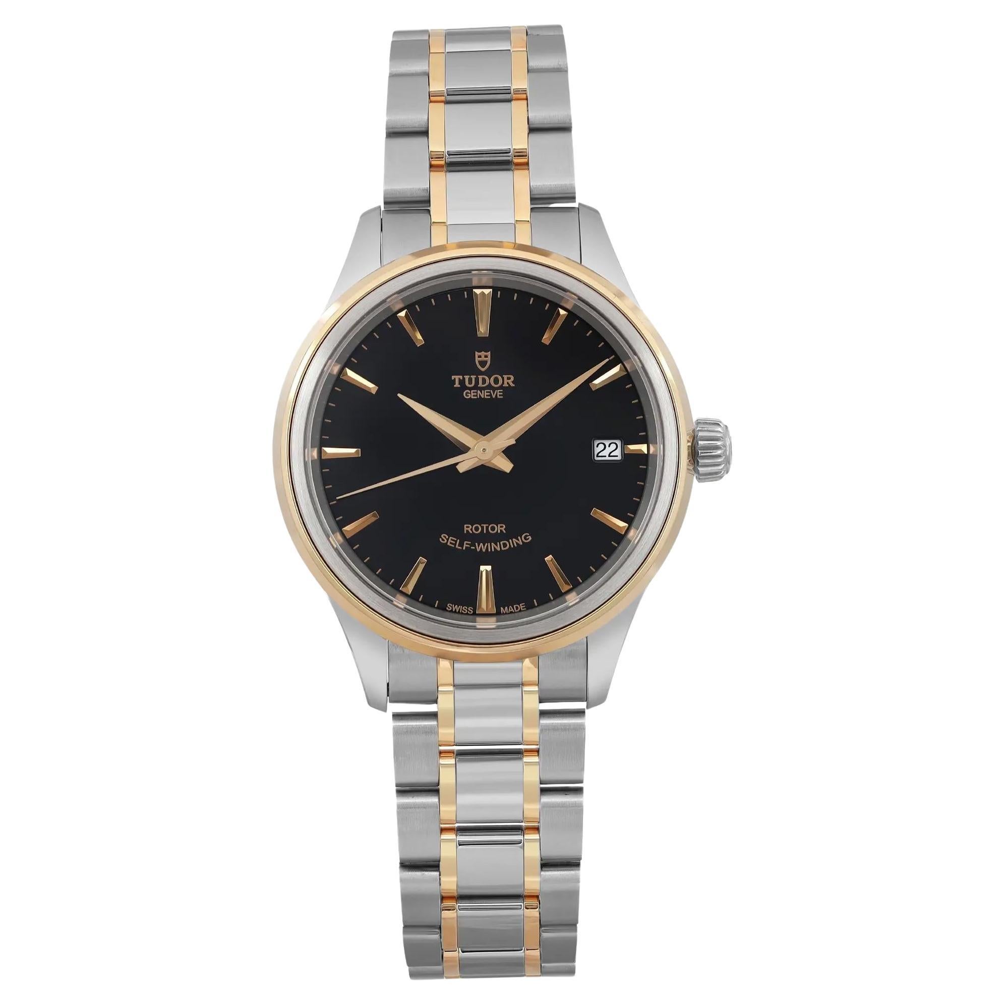 Tudor Style 34mm Gold Steel Black Dial Ladies Automatic Ladies Watch 12303-0003