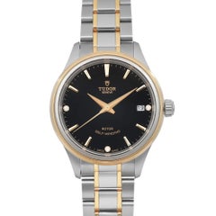 Tudor Style 34mm Gold Steel Black Dial Ladies Automatic Ladies Watch 12303-0006