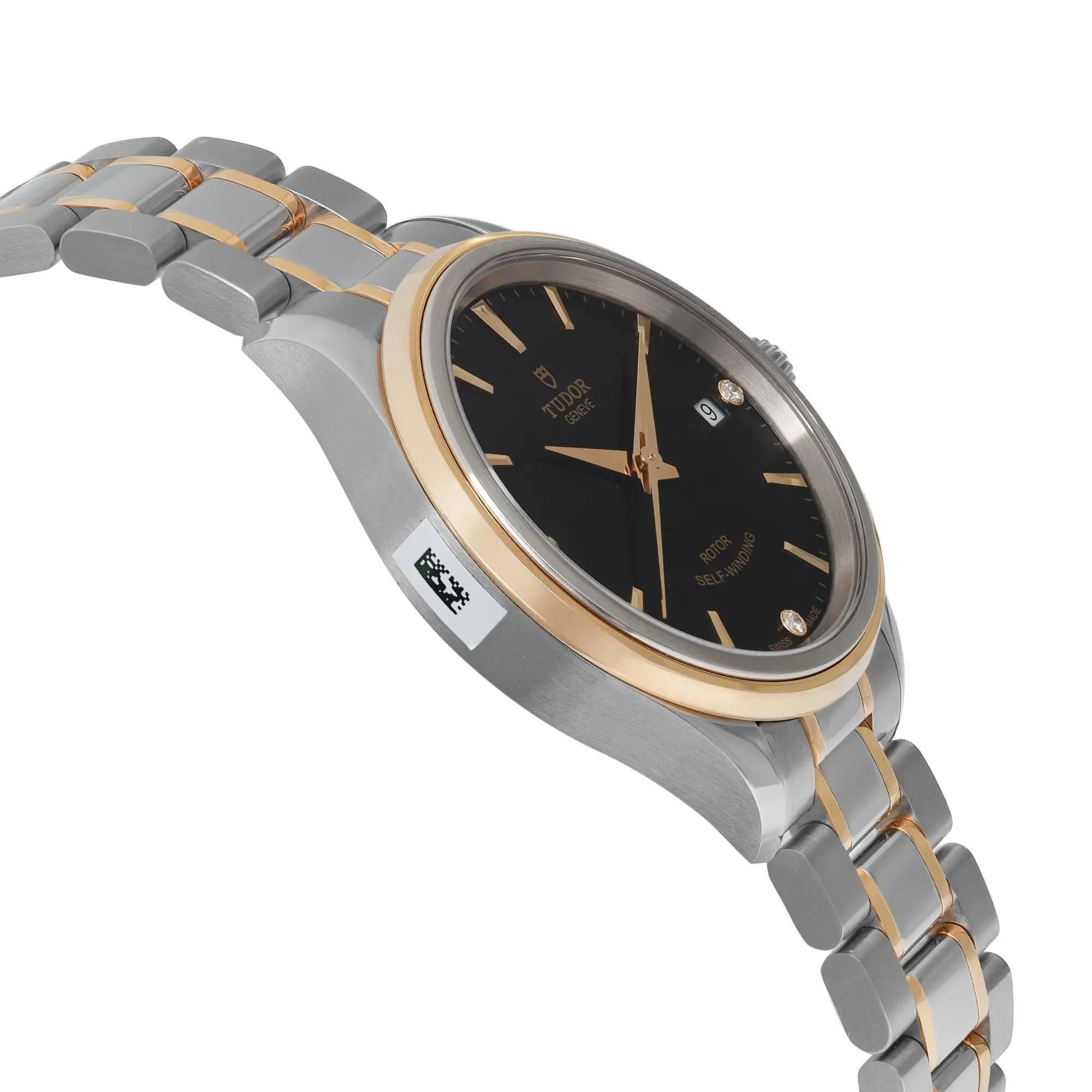 Women's Tudor Style 34mm Gold Steel Black Dial Ladies Automatic Ladies Watch 12303-0006