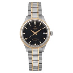 Tudor Style 34mm Gold Steel Black Dial Ladies Automatic Ladies Watch 12303-0006