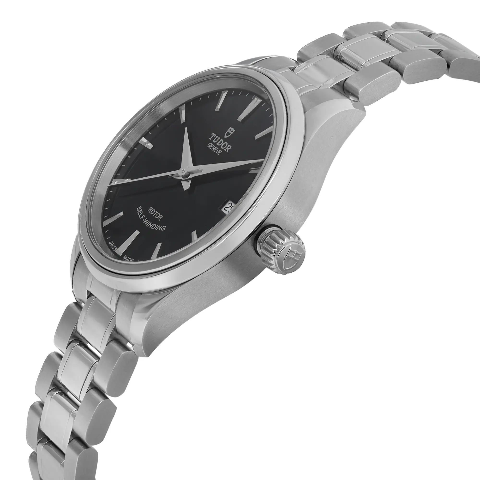 Tudor Style 34mm Stainless Steel Black Dial ladies Automatic Watch 12300-0002 In New Condition For Sale In New York, NY