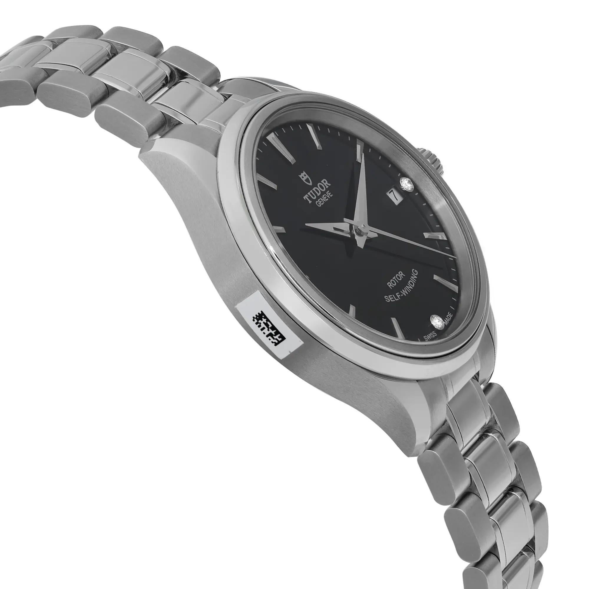 Women's Tudor Style 34mm Stainless Steel Diamond Black Dial ladies Watch 12300-0004 For Sale