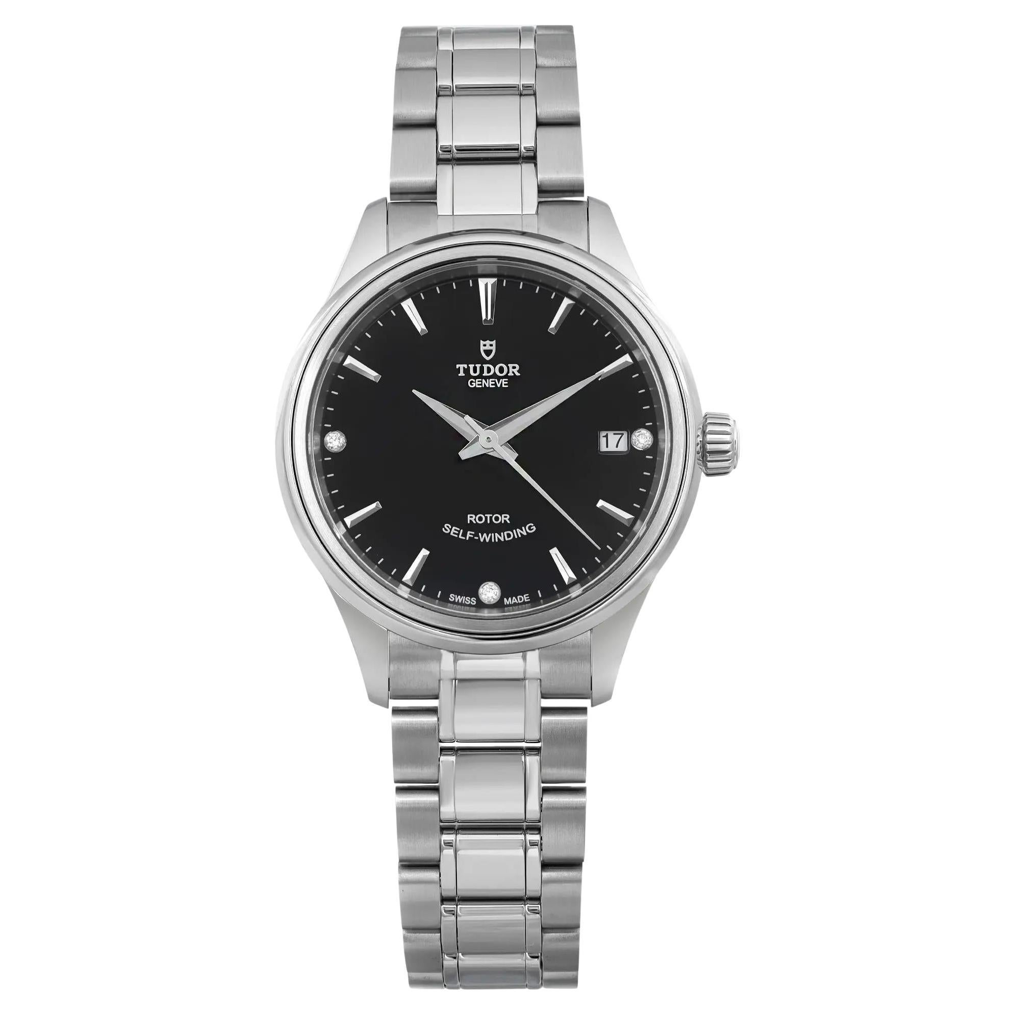 Tudor Style 34mm Stainless Steel Diamond Black Dial ladies Watch 12300-0004