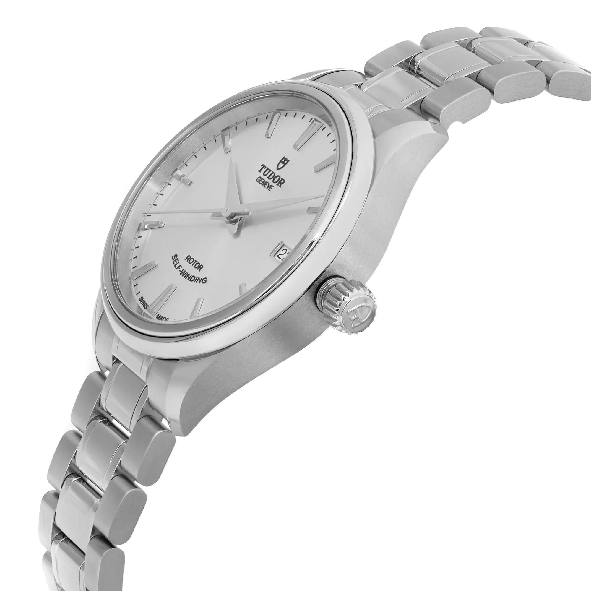 Round Cut Tudor Style 34mm Stainless Steel Silver Diamond Dial ladies Watch 12300 For Sale