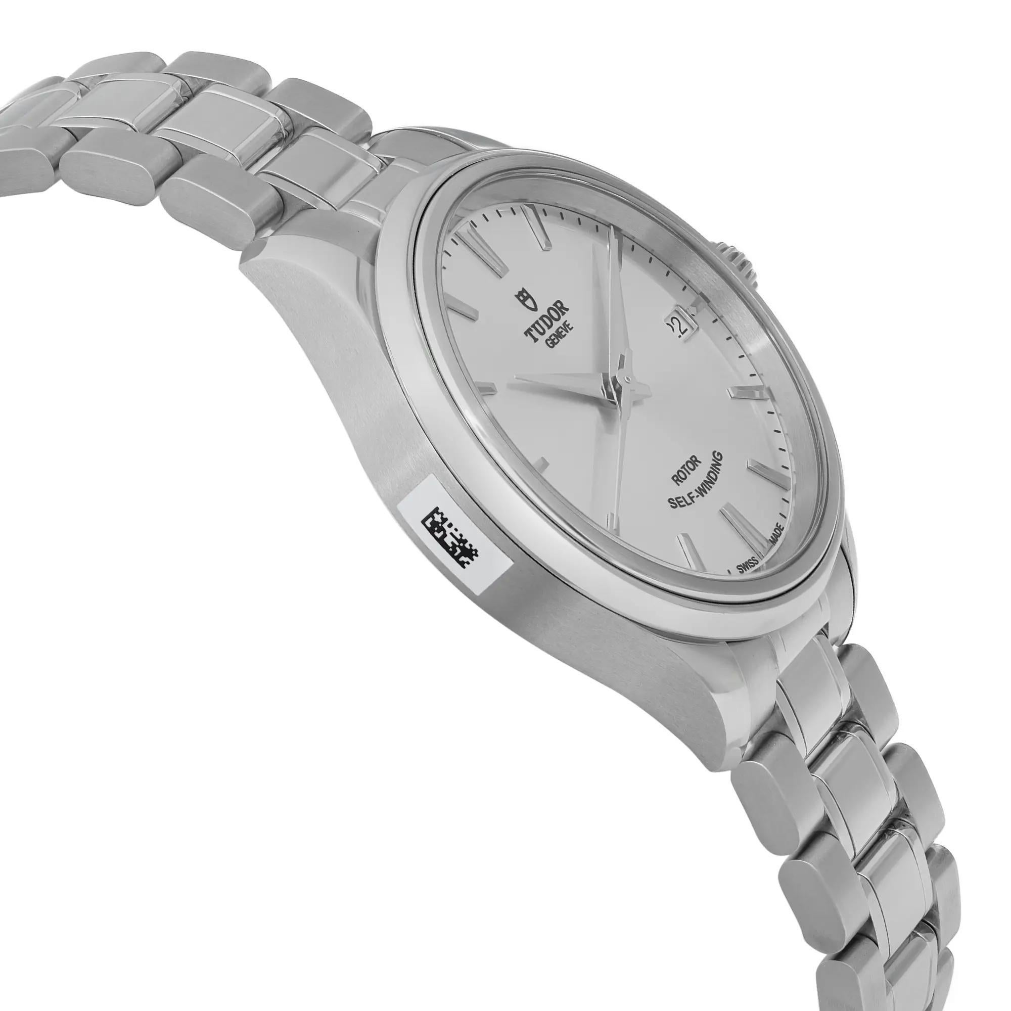 Tudor Style 34mm Stainless Steel Silver Diamond Dial ladies Watch 12300 In New Condition For Sale In New York, NY