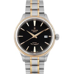Tudor Style 38mm 18K Yellow Gold Steel Black Dial Automatic Watch 12503-0003