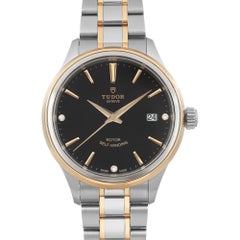 Tudor Style 38mm 18K Yellow Gold Steel Black Diamond Dial Watch 12503-0006