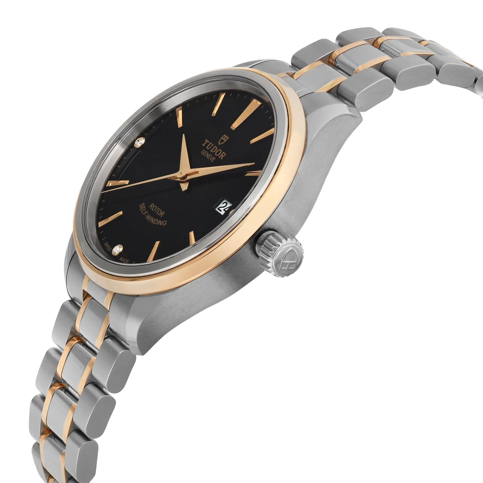 Montre Tudor Style 38mm 18K Yellow Gold Steel Black Diamond Dial 12503-0006 Neuf - En vente à New York, NY