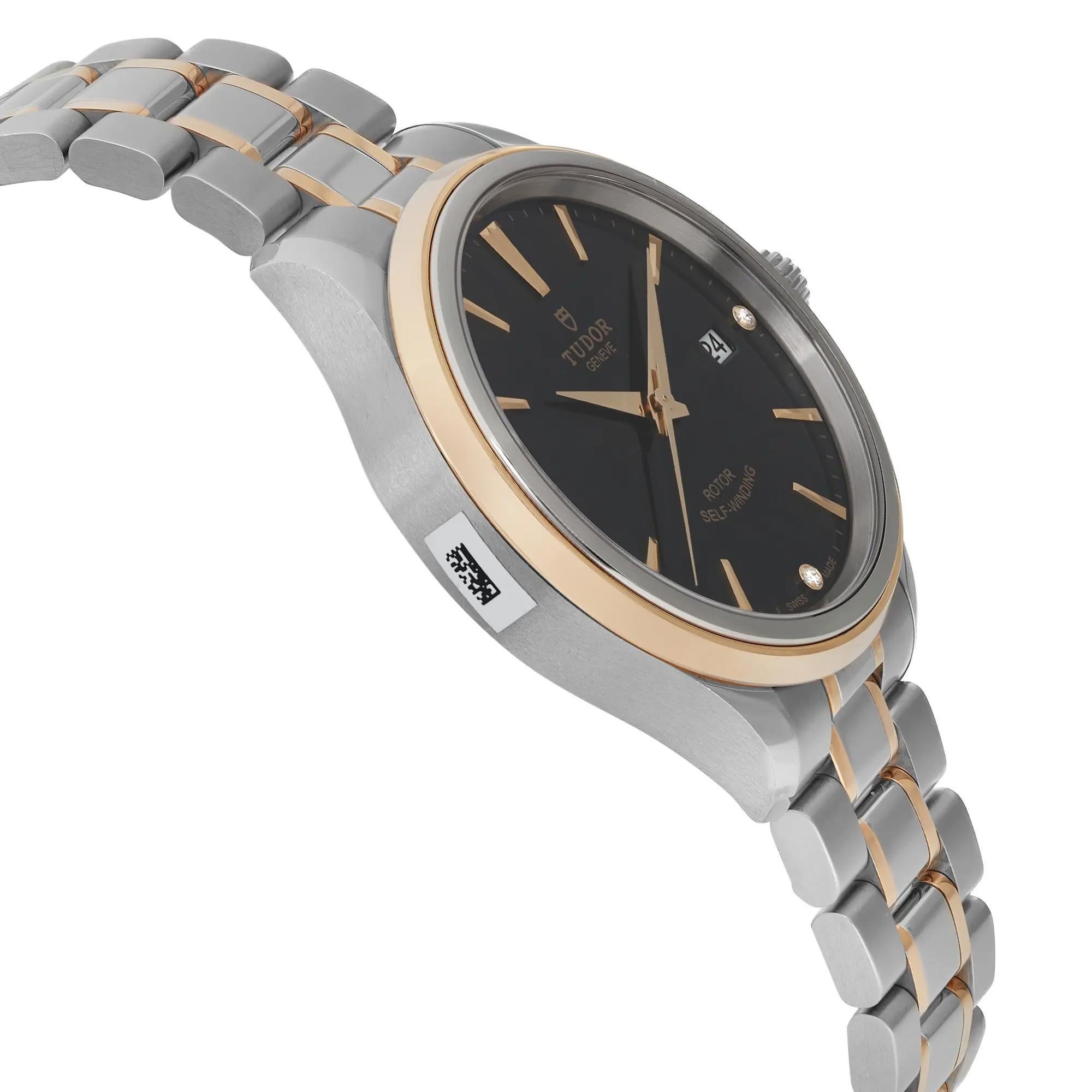 Montre Tudor Style 38mm 18K Yellow Gold Steel Black Diamond Dial 12503-0006 Pour hommes en vente
