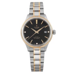 Uhr im Tudor-Stil, 38 mm, 18 Karat Gelbgold Stahl, schwarzes Diamant-Zifferblatt 12503-0006