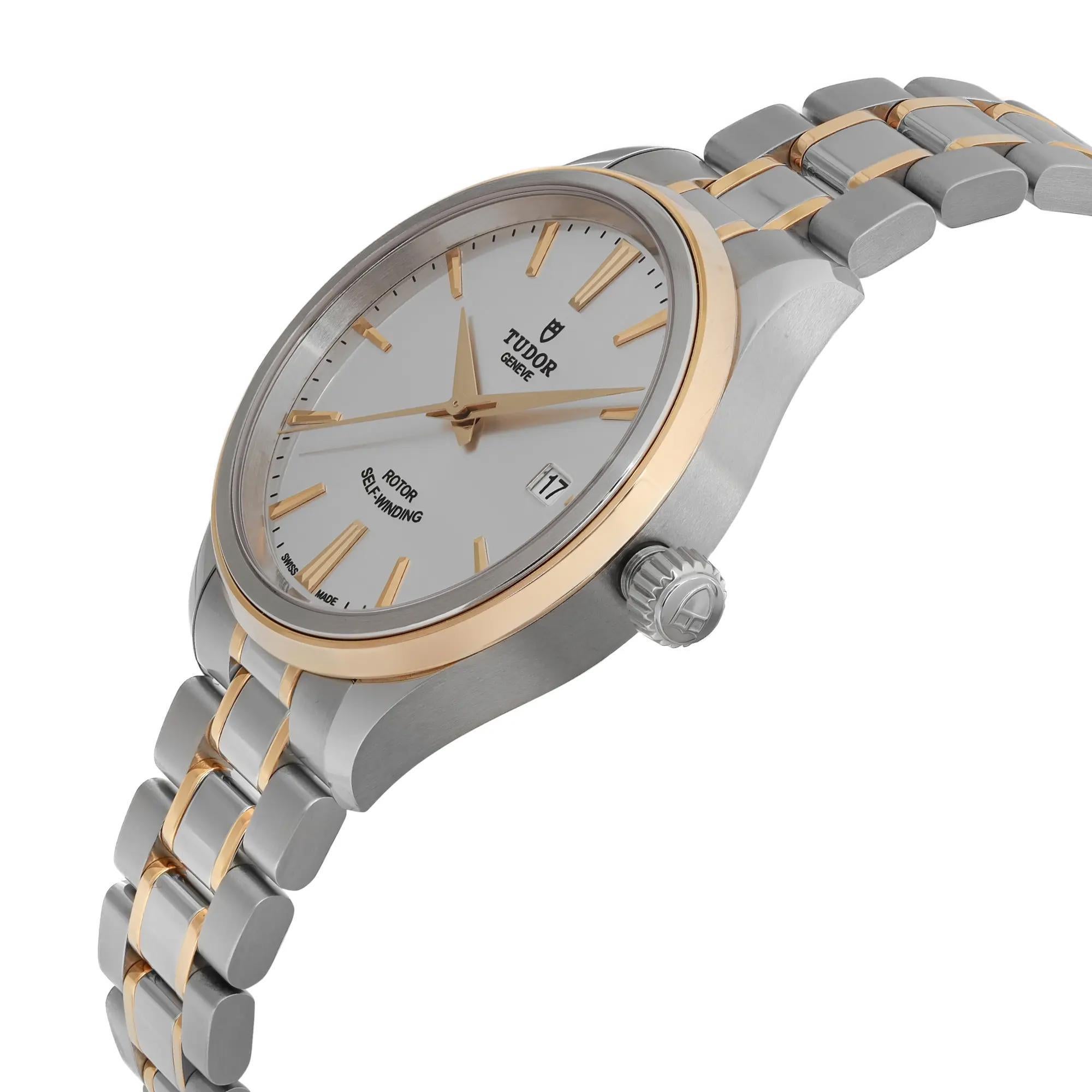 Tudor Style 38mm 18K Yellow Gold Steel Silver Dial Automatic Watch 12503-0002 In New Condition For Sale In New York, NY