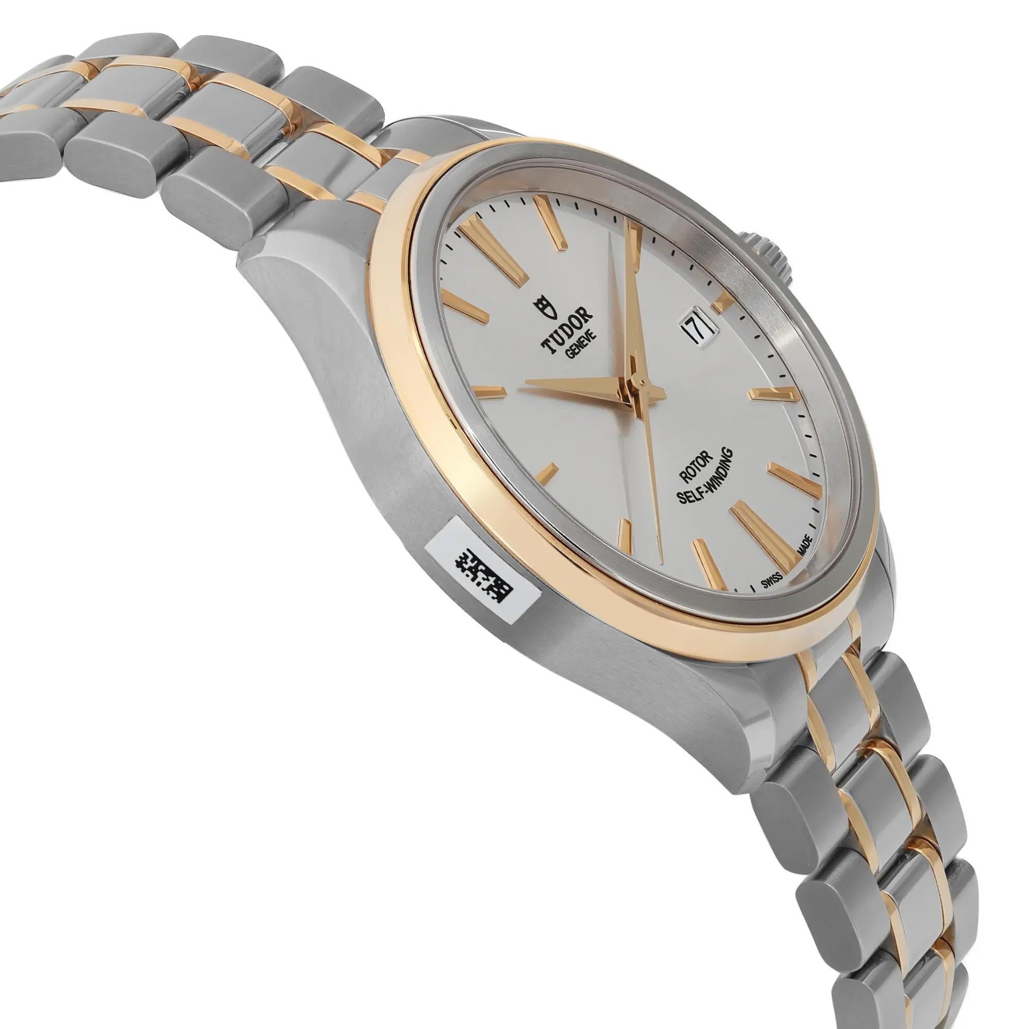 Women's or Men's Tudor Style 38mm 18K Yellow Gold Steel Silver Dial Automatic Watch 12503-0002 For Sale
