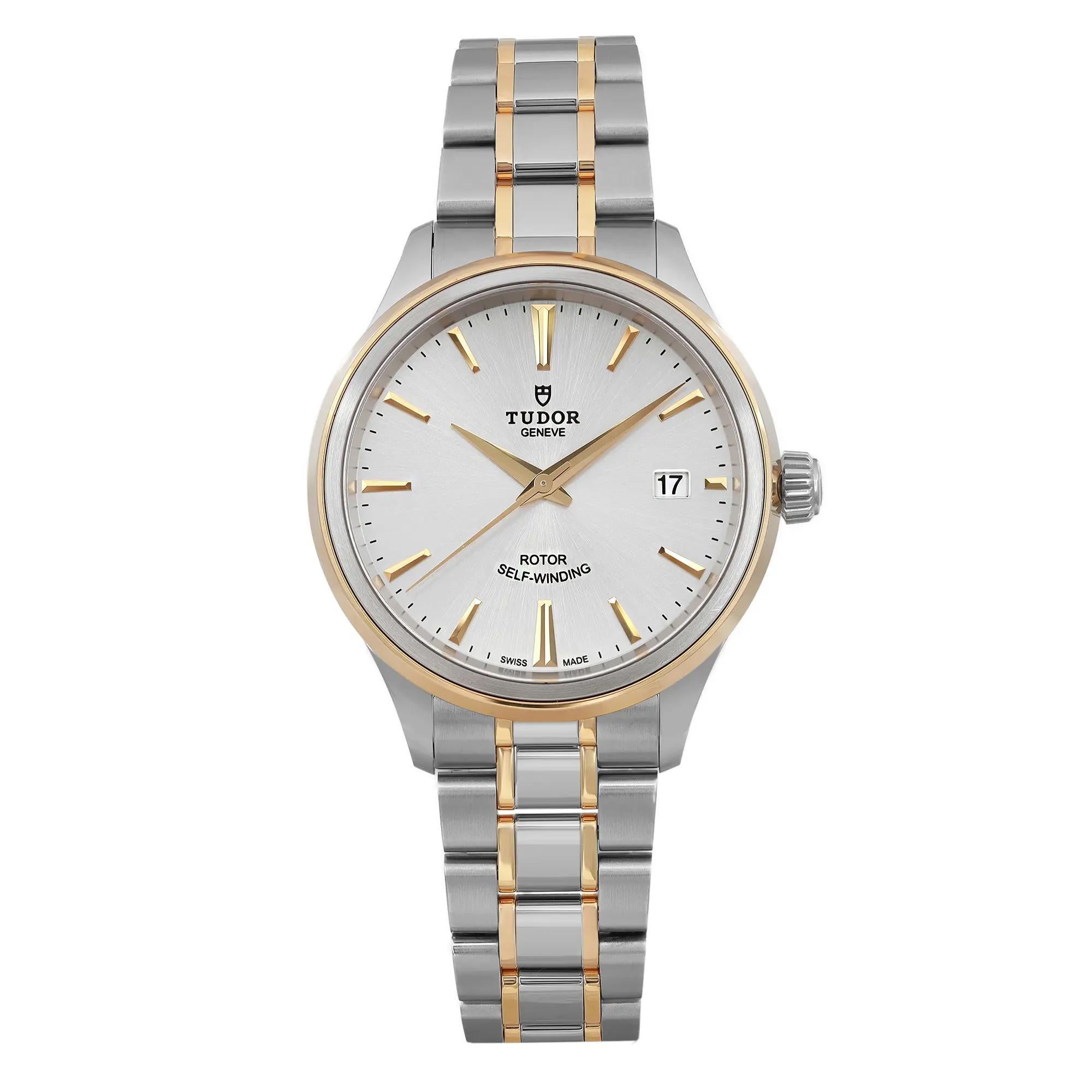 Reloj automático con esfera plateada de acero y oro amarillo de 18 quilates estilo Tudor de 38 mm 12503-0002