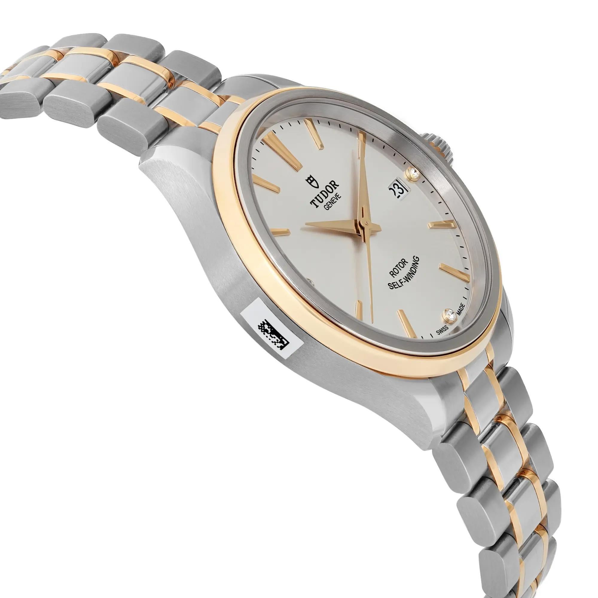 Men's Tudor Style 38mm Gold Steel Silver Diamond Dial Men Automatic Watch 12503-0005 For Sale