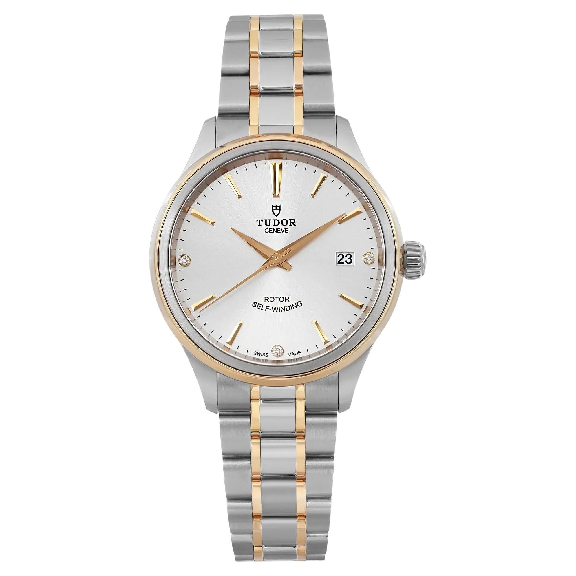 Montre automatique de style Tudor de 38 mm en or, acier, argent et diamants pour hommes 12503-0005