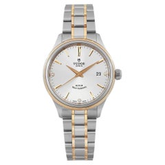 Montre automatique de style Tudor de 38 mm en or, acier, argent et diamants pour hommes 12503-0005