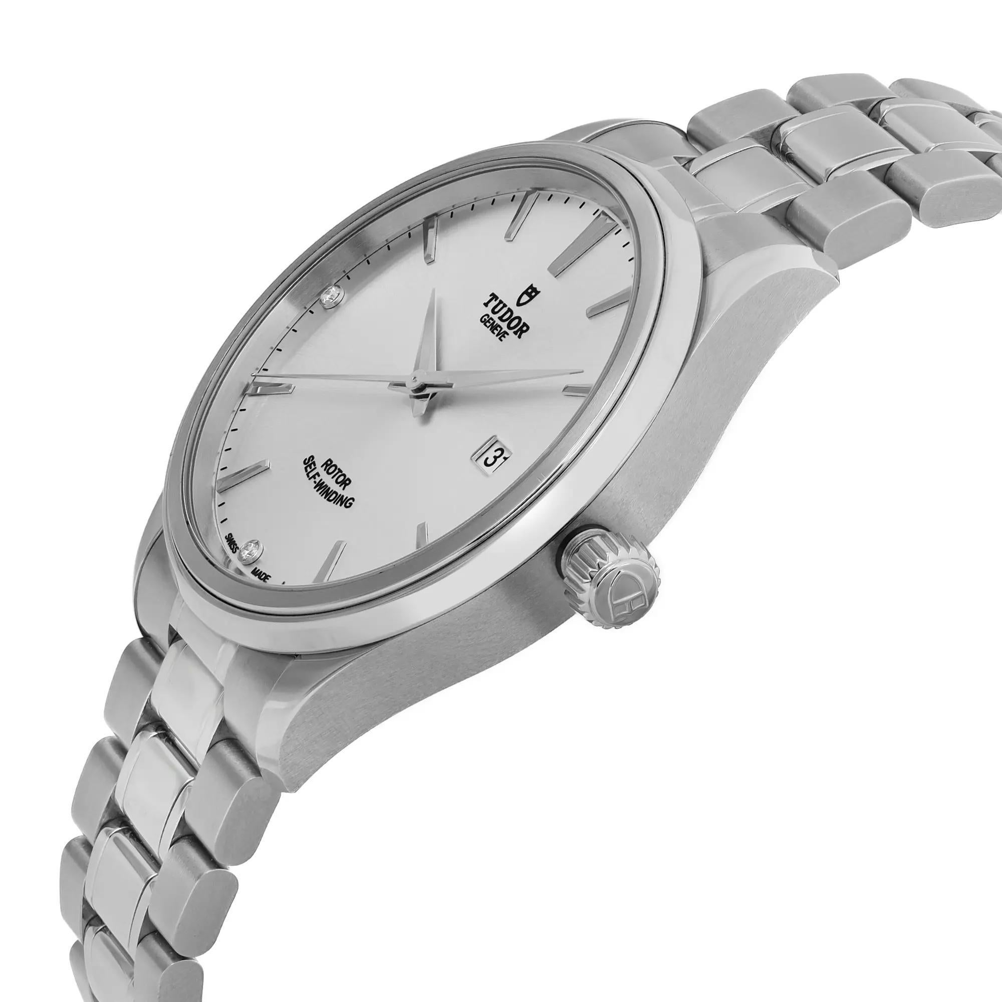 Tudor Style 41 mm Steel Silver Diamond Dial Men Automatic Watch 12700-0003 In New Condition In New York, NY