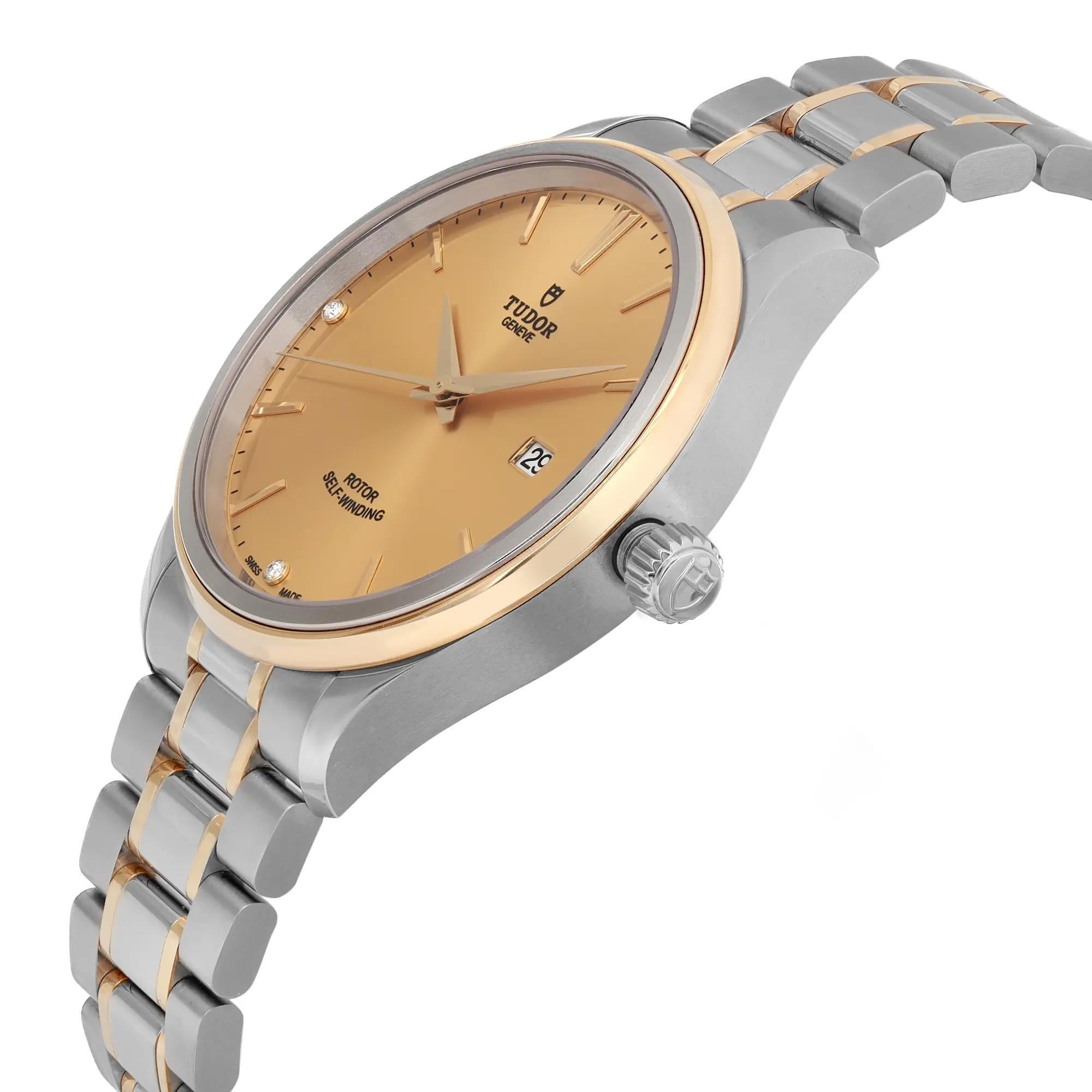 Tudor Style 41mm 18k Yellow Gold Steel Champagne Diamond Dial Men Watch 12703 In New Condition In New York, NY