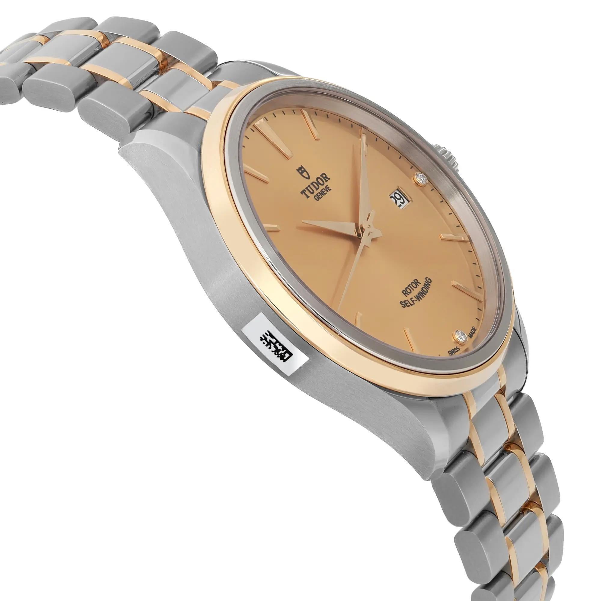 Men's Tudor Style 41mm 18k Yellow Gold Steel Champagne Diamond Dial Men Watch 12703