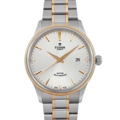Tudor Style 41mm 18k Yellow Gold Steel Silver Diamond Dial Men Watch 12703-0005