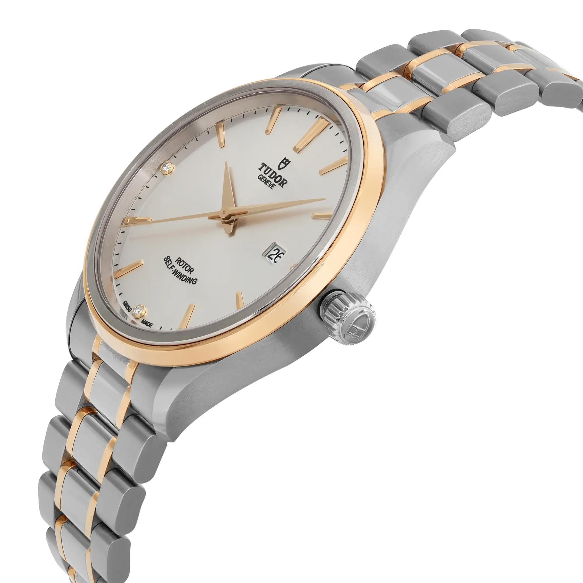 Taille ronde Tudor Style 41mm 18k Yellow Gold Steel Silver Diamond Dial Men Watch 12703-0005 en vente