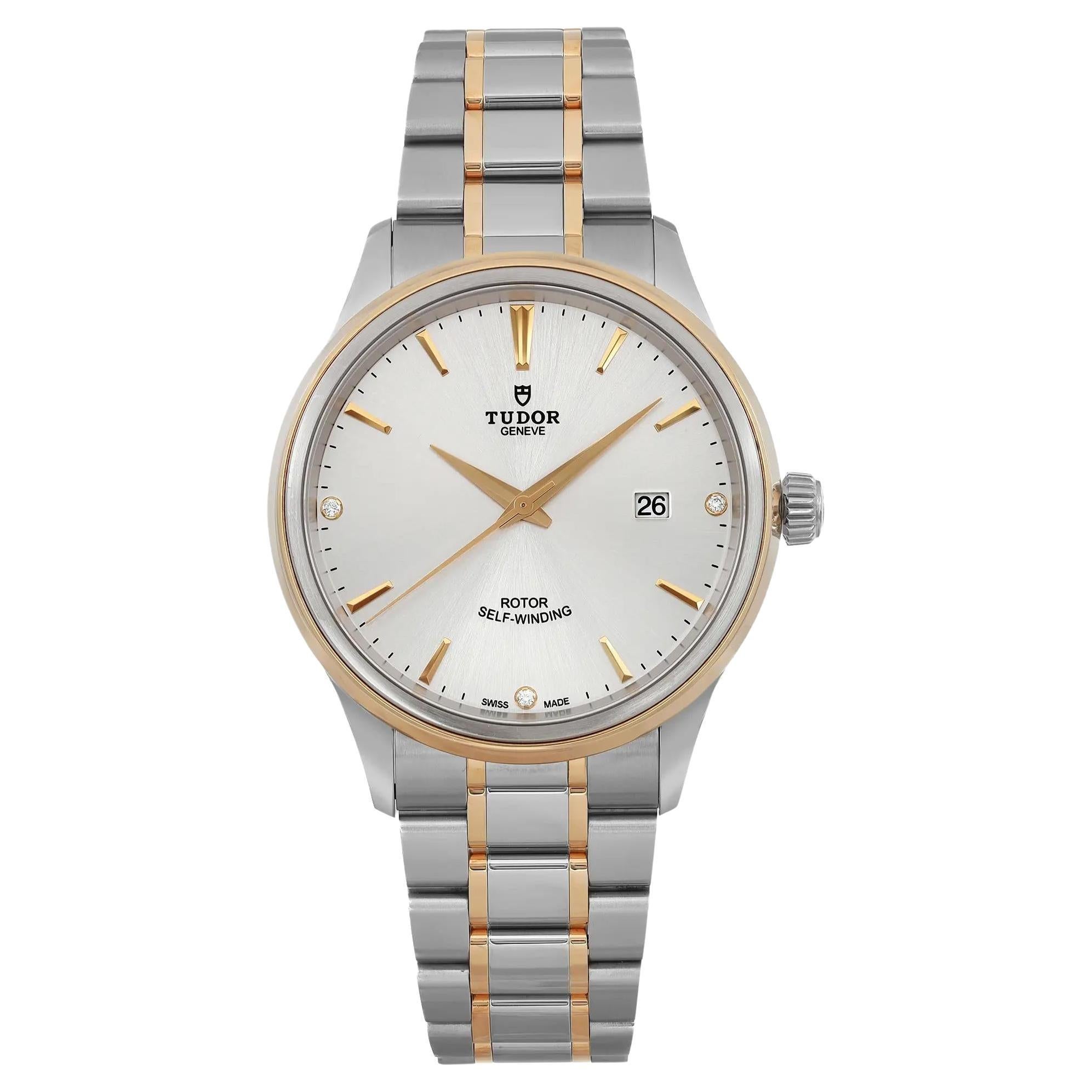 Tudor Style 41mm 18k Yellow Gold Steel Silver Diamond Dial Men Watch 12703-0005 en vente