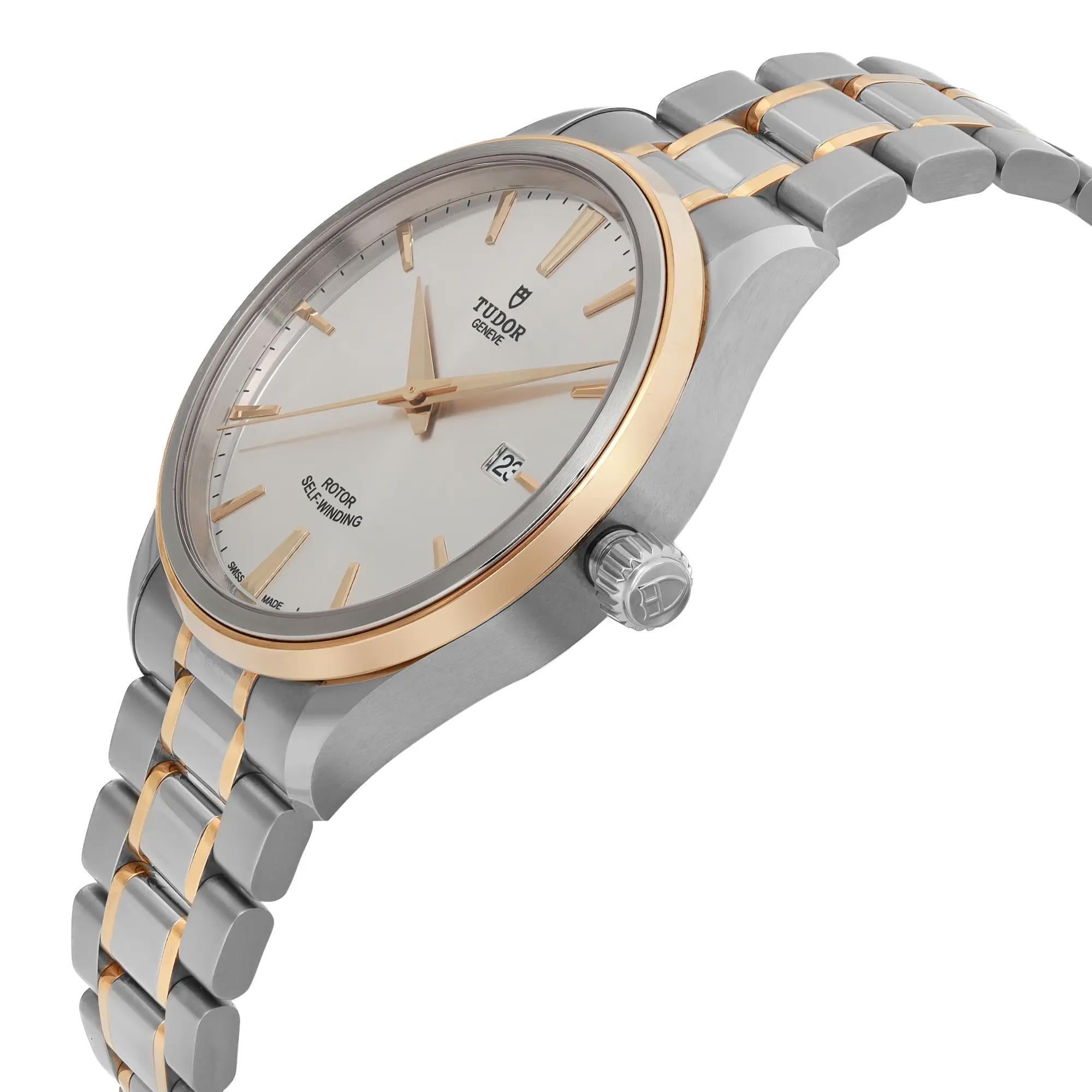 Tudor Style 41mm Gold Steel Silver Dial Men Automatic Watch 12703-0002 In New Condition For Sale In New York, NY