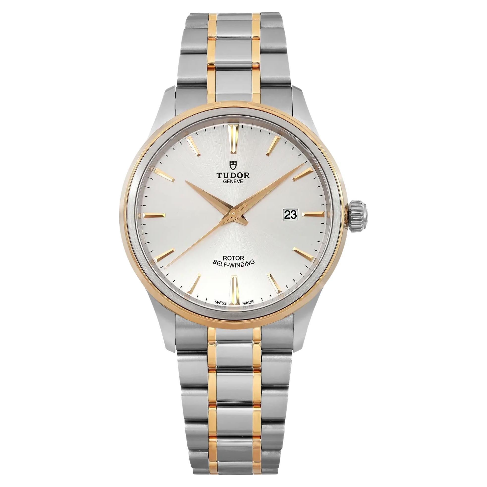 Montre automatique pour hommes de style Tudor, 41 mm, or, acier et cadran argenté 12703-0002