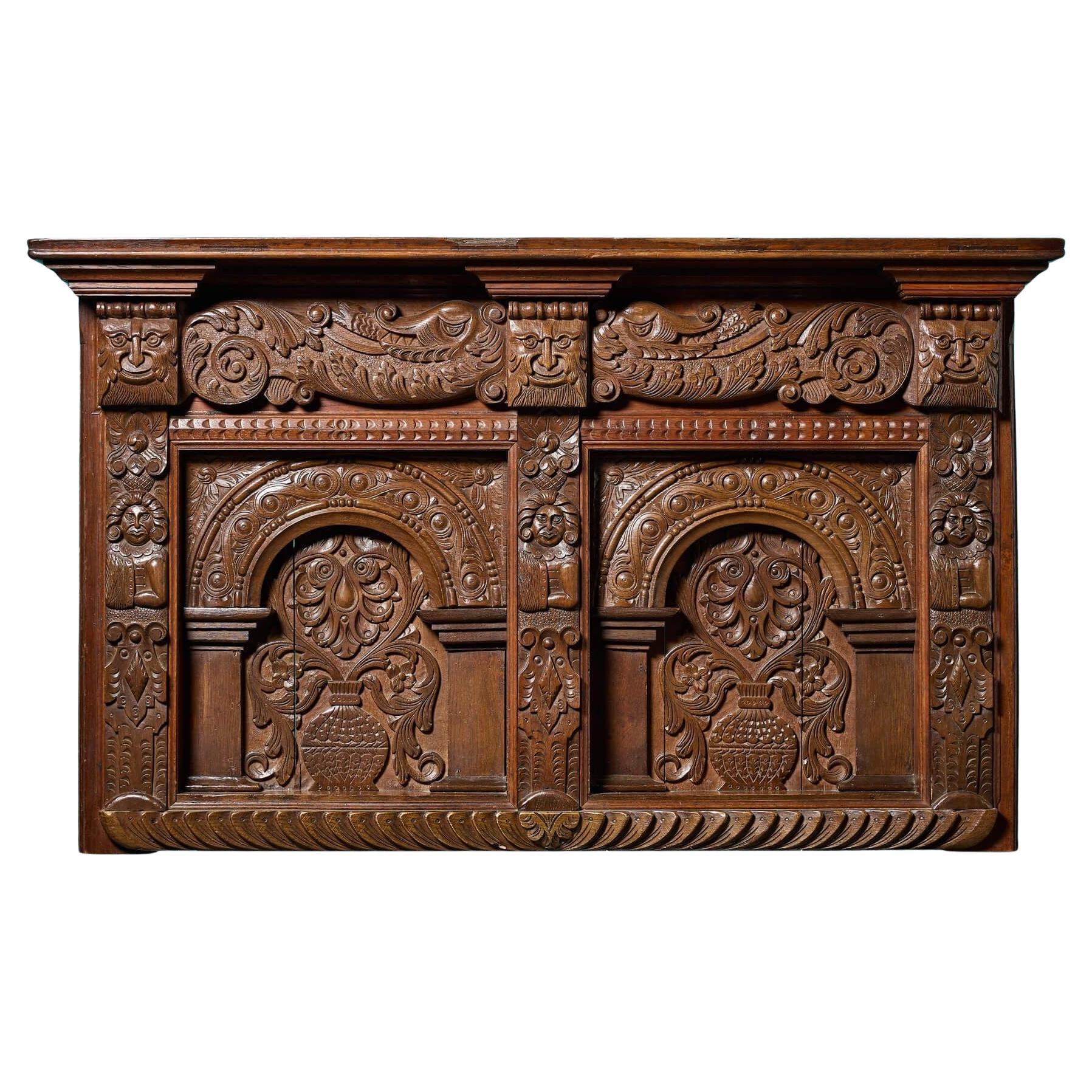 Tudor Style Antike geschnitzte Eiche Wandplatte oder Kopfteil im Angebot