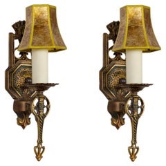 Tudor Style Art Kast Sconces w/ Mica Shades (Pair)