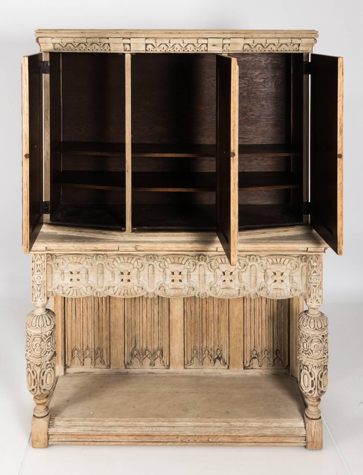 Tudor Style Carved Oak Cupboard, circa 1900 1