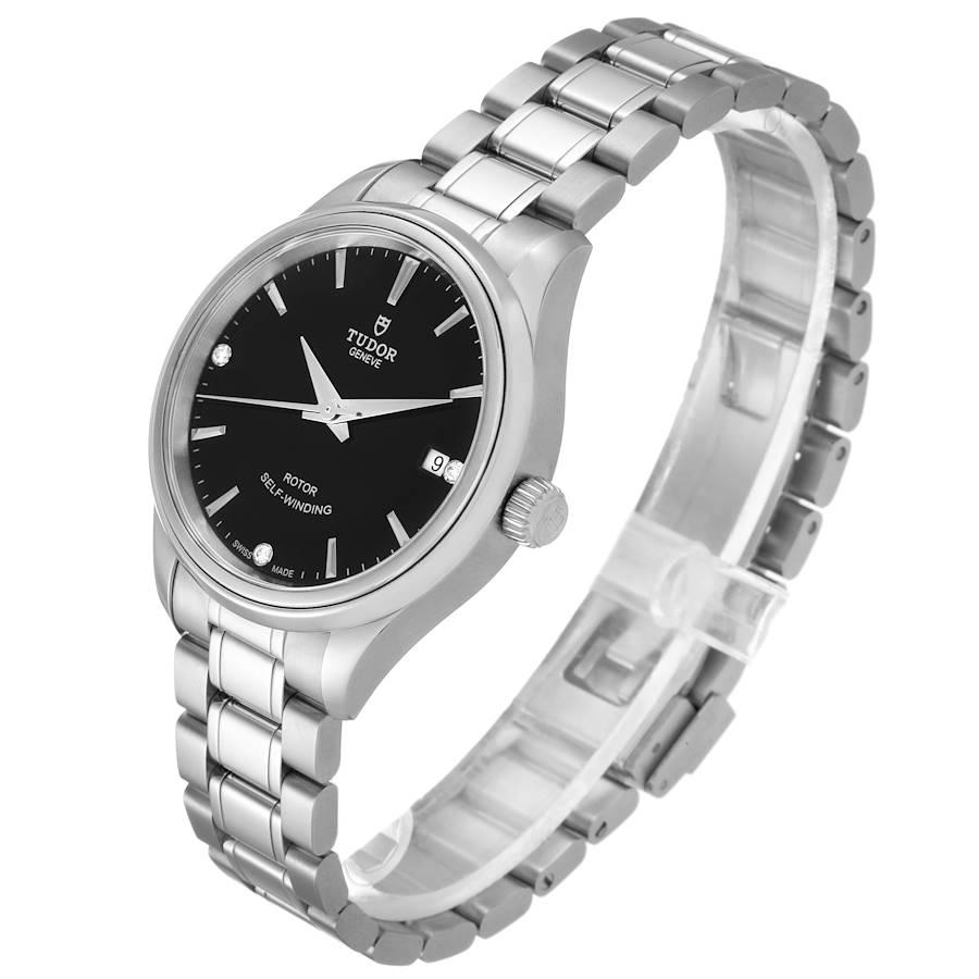 Tudor Style Date Black Dial Diamond Steel Ladies Watch M12300 Unworn In Excellent Condition For Sale In Atlanta, GA
